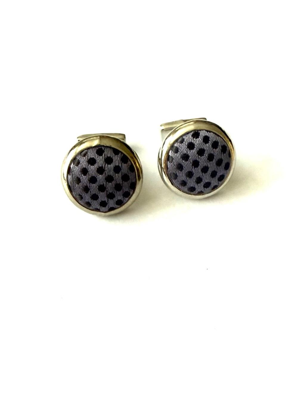 Men's Silver Polka Dot Fabric Cufflinks - Gray